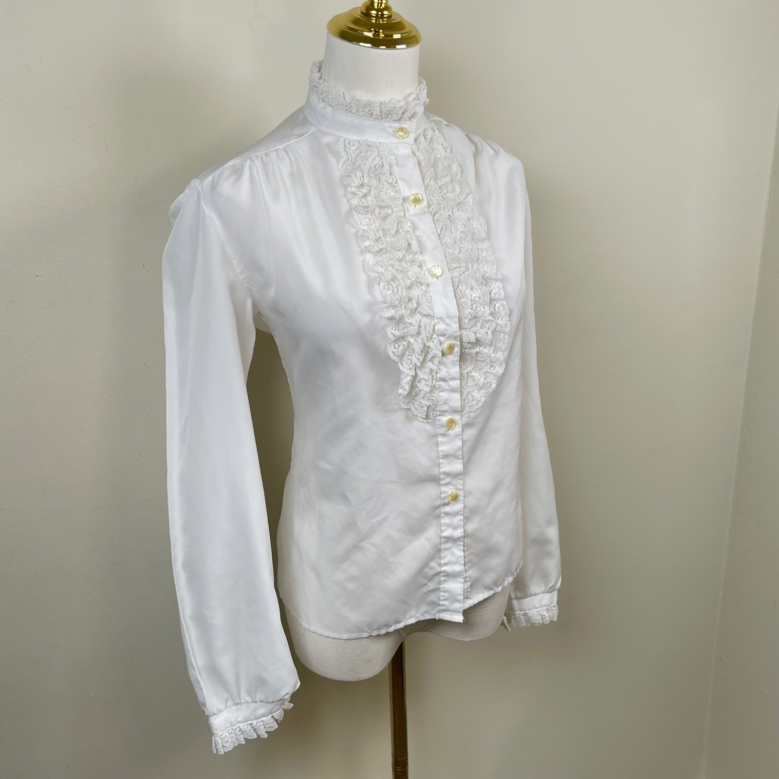 Vintage Rhapsody Blouse Womens M White Lace Ruffle Victorian Edwardian Coquette
