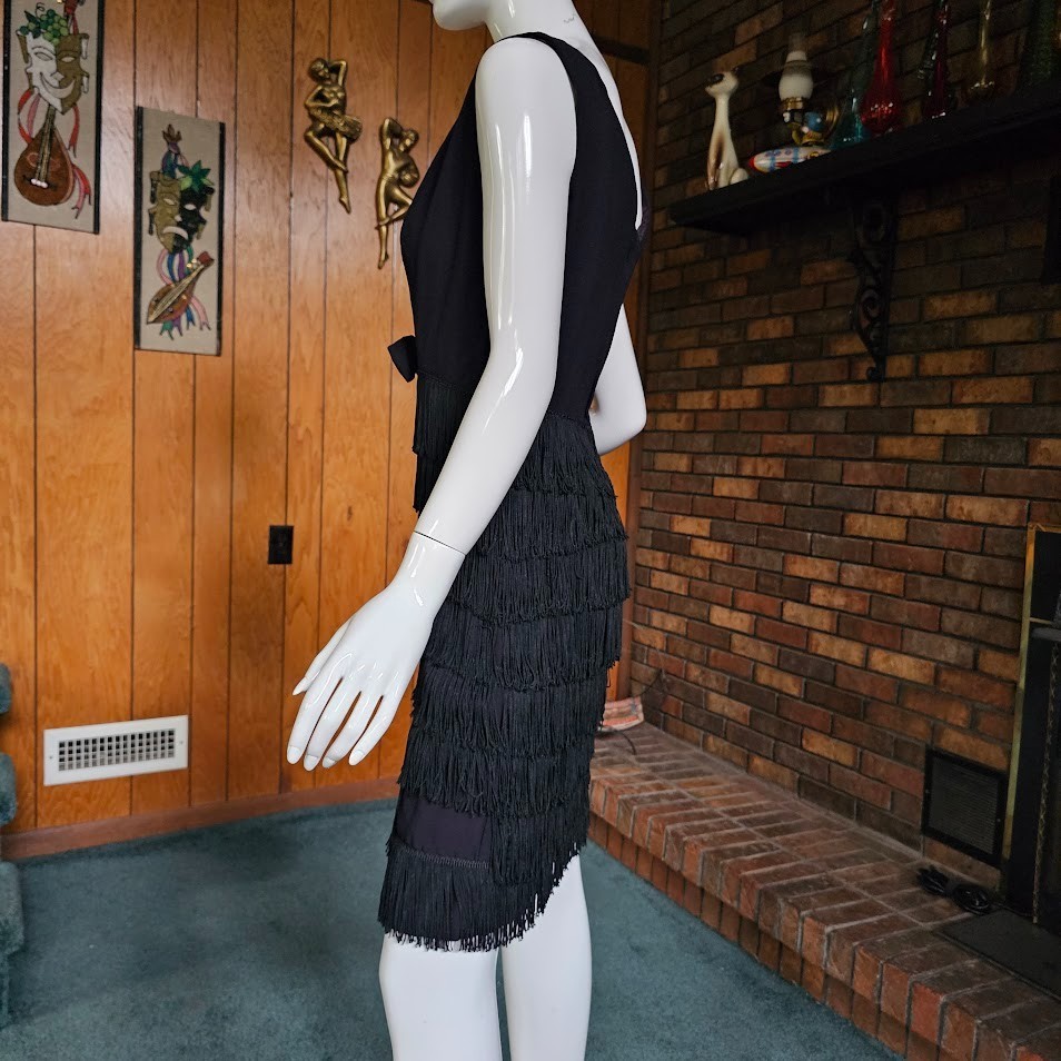 Vtg 60s Mod Charleston Go Dancer Fringe Cocktail Party Club Flapper Dress XS/S
