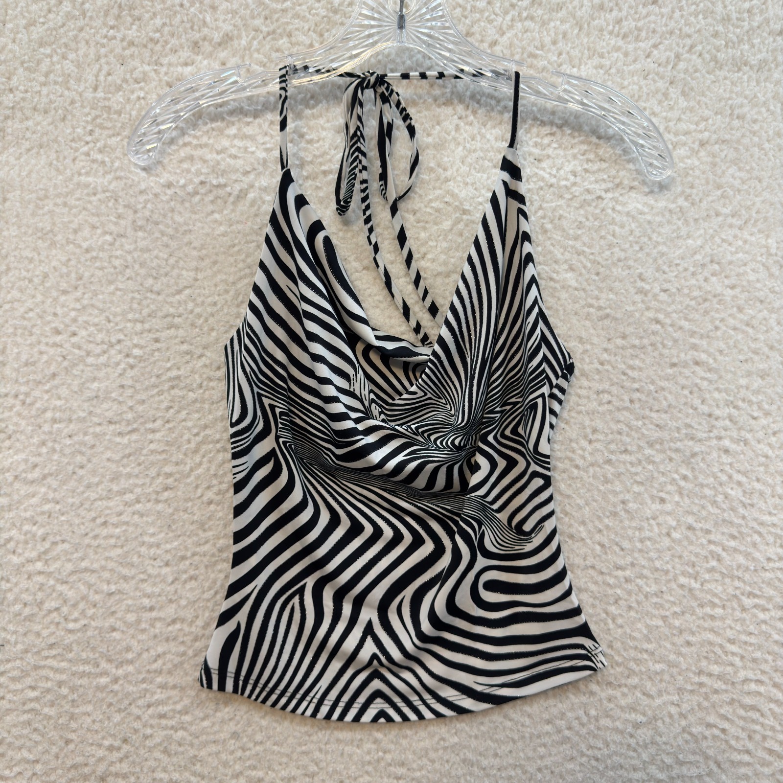 90s Y2K Vintage Top XS Small Black White Pattern Halter Cyber Fairy Rave Club