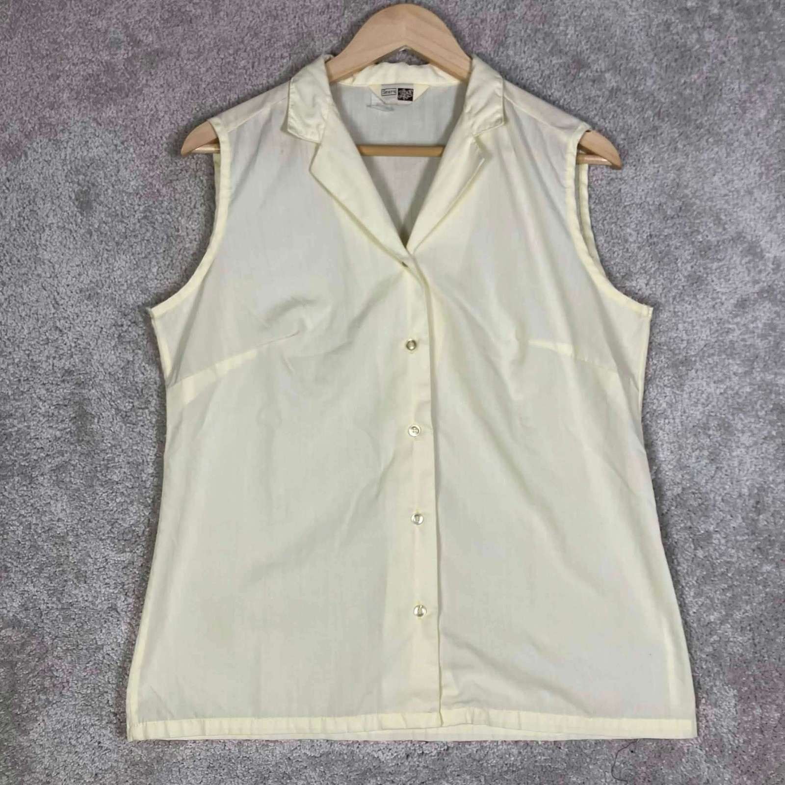 VTG 70s Sears The Fashion Place Womens Sleeveless Button Up Shirt Yellow Pastel