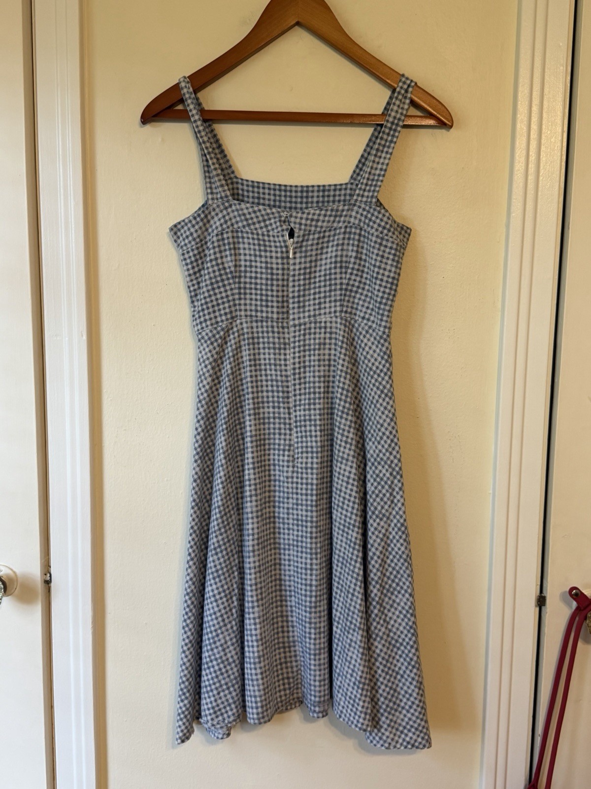 Vintage Gingham Midi Dress Blue White Check Farmhouse Cottagecore Handmade Dress