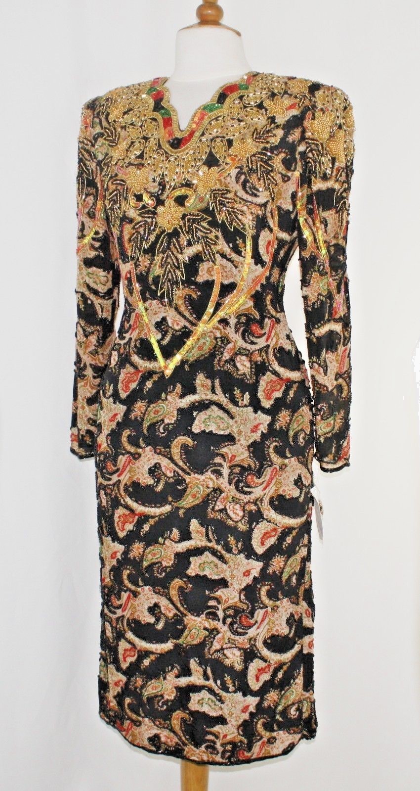 JASDEE Vintage Dress Hand Work Bead & Sequins & Hand Print on Silk Style 3044