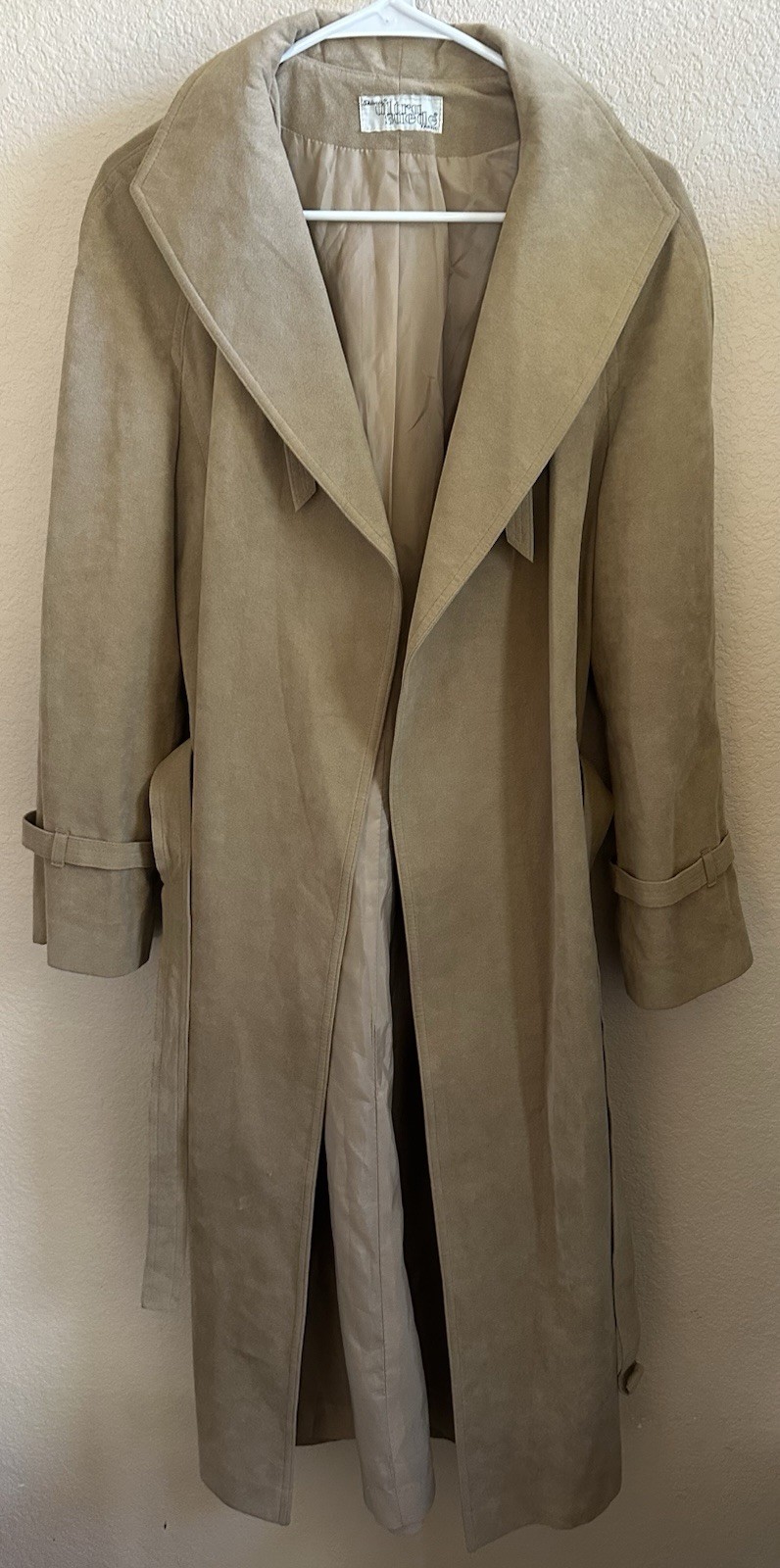 Womens Vintage Count Romi Ultrasuede Beige Belted Coat Size 14 Perfect Condition