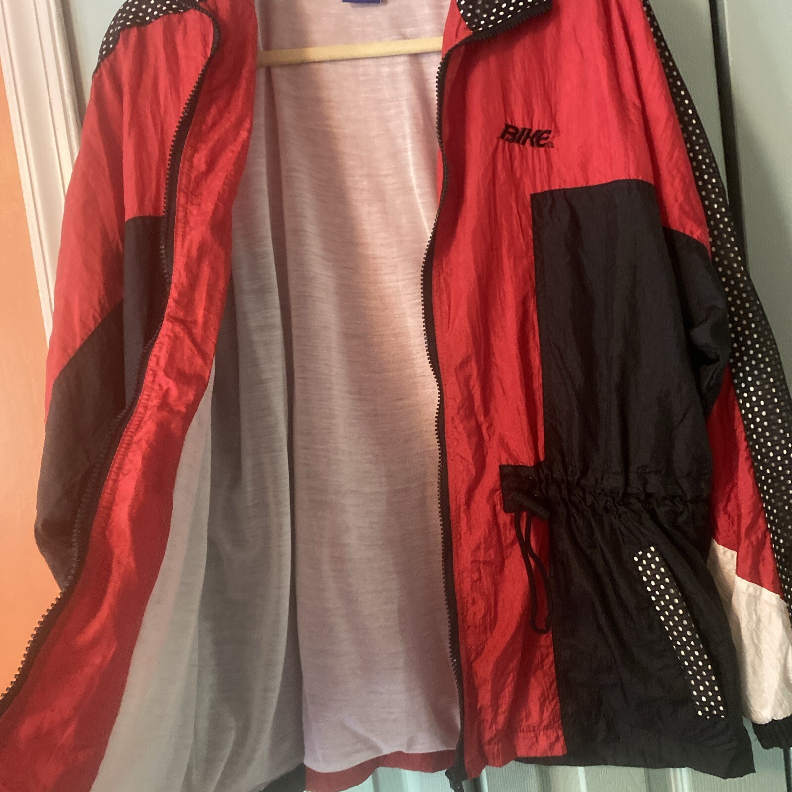 Vintage Track Suit Nylon Red Black Med Bike