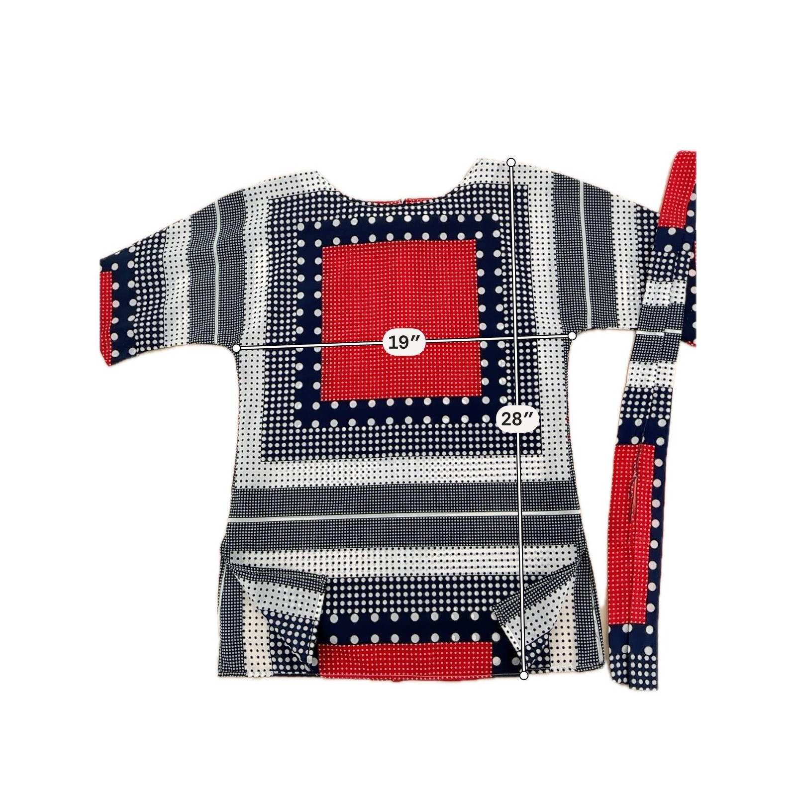 Loubella Tunic Top Wms 10/11 Red Navy Polka Dot Geometric Mod Vintage 70s Retro