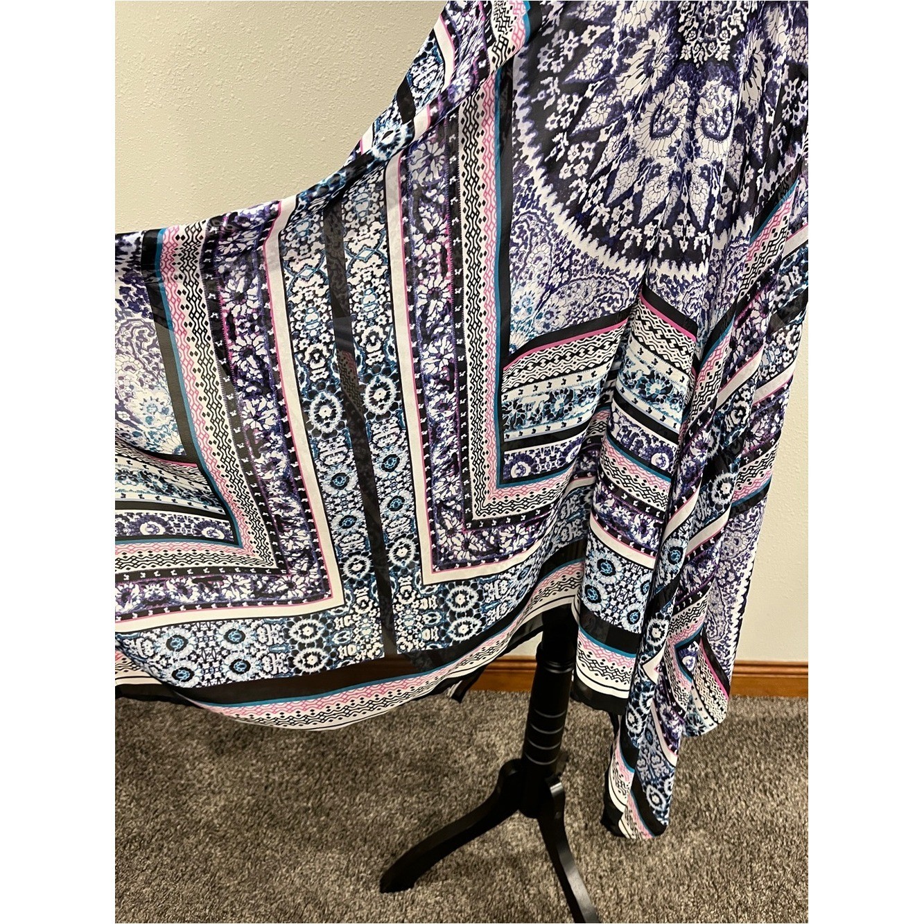 Express Boho Printed Handkerchief as symmetrical swing dress size XS