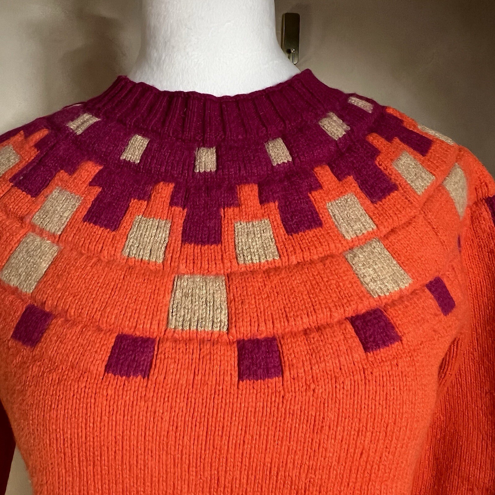Vintage 90s Merino Wool Blend Fair Isle Aprés Ski Cottagecore Sweater Orange S