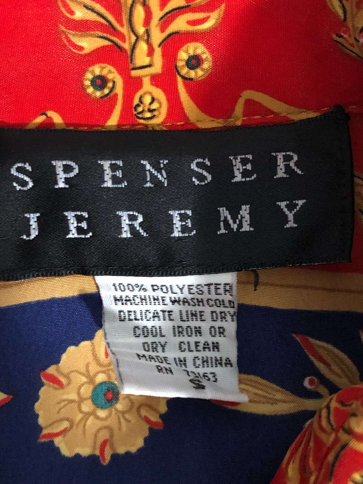 VTG Spencer Jeremy S Bohemian Red Blue Gold Button Up Blouse Vibrant Geometric