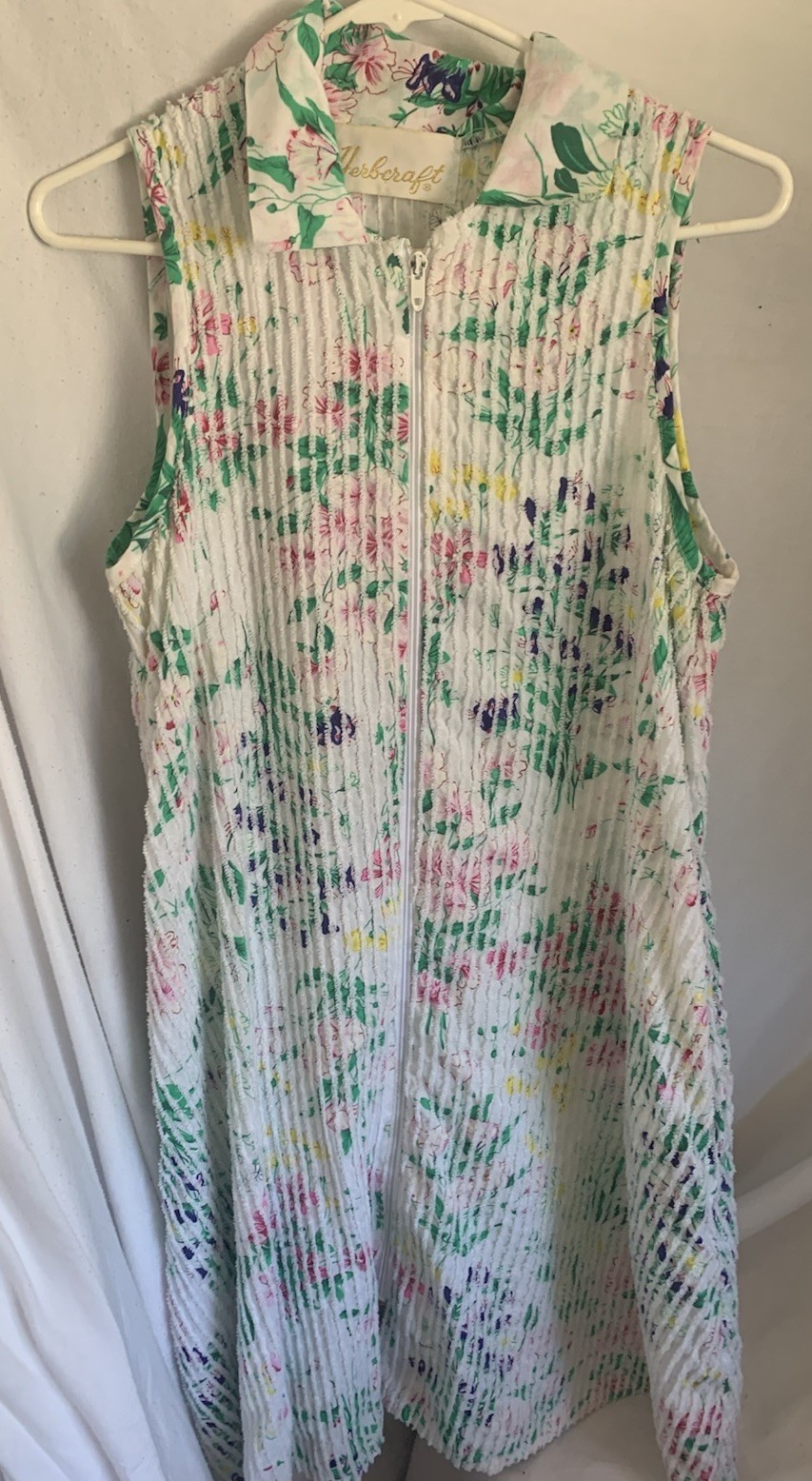 VTG Loungewear FLORAL Chenille Nightgown Dress Full Zip House Coat M/L Her craft