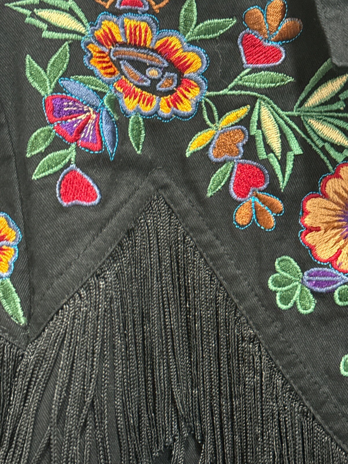 VINTAGE RARE ADOBE ROSE WOMEN’S Black FRINGE FLOWER DESIGN WESTERN SHIRT SZ L