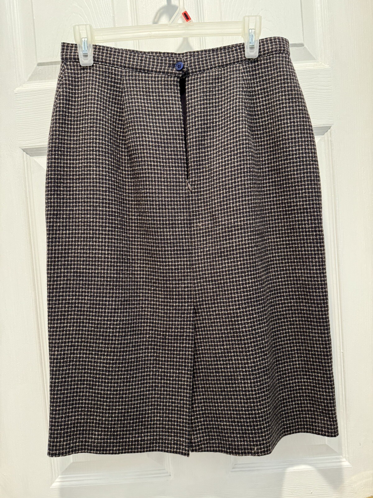 VTG JH Collectibles Plaid Black Skirt SZ12 100% Wool Pleats Back Button Zip DW1