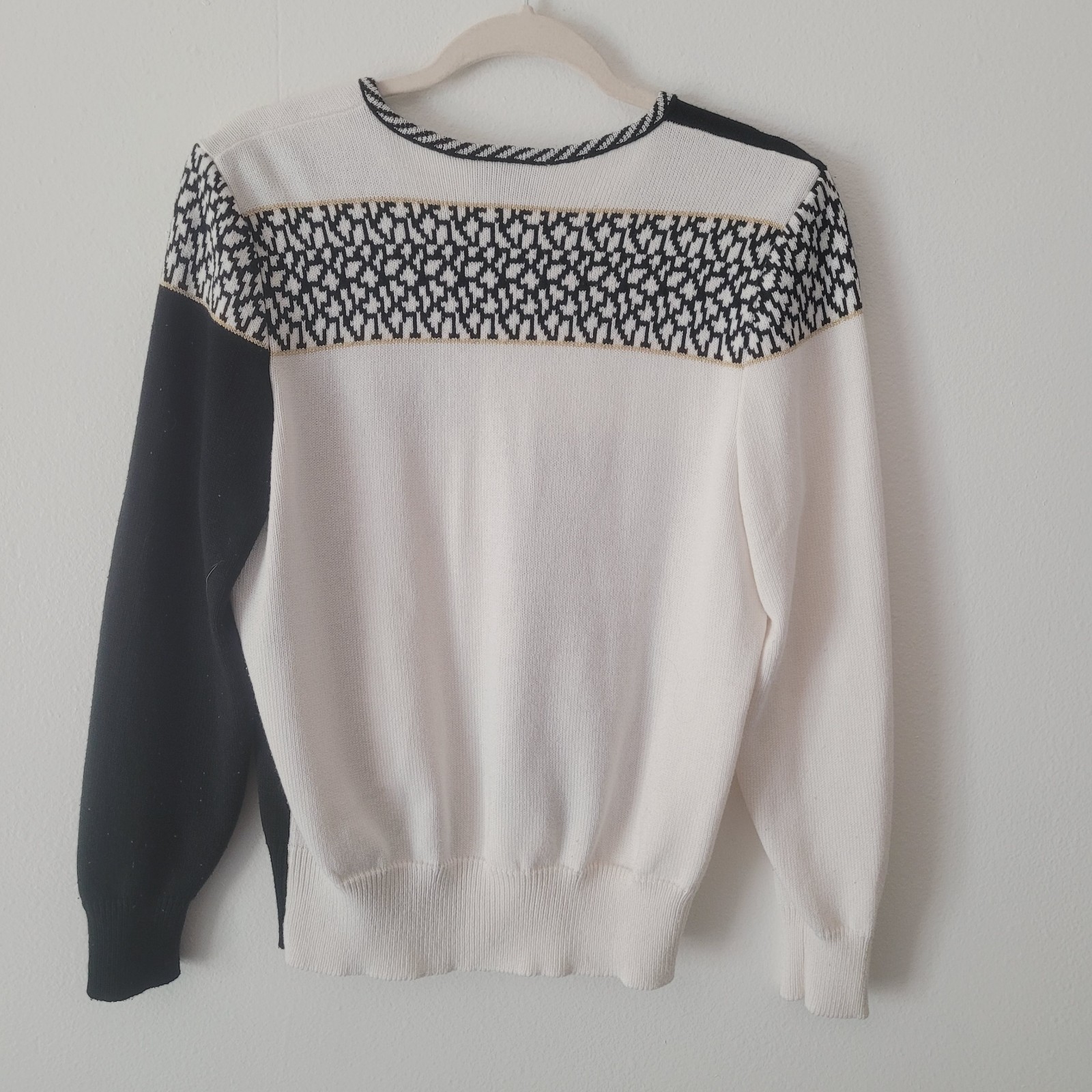 Vintage Frances Brewster Small Black And White Geometric Wool With Gold Trim