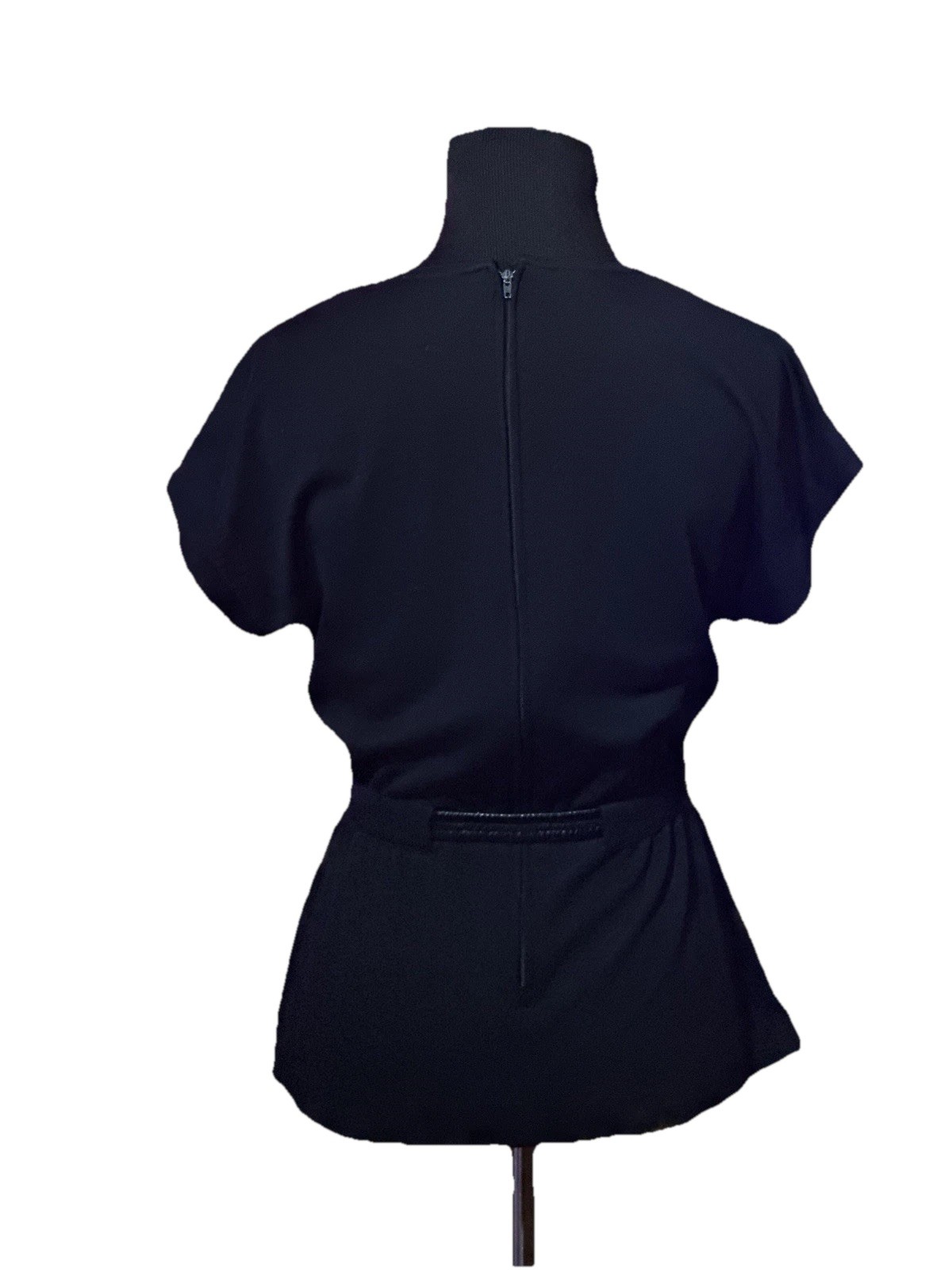 Vintage 70s Pedestal Saks Fifth Ave Black Polyester Batwing Top Size S/M