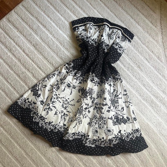 VTG Y2K Teeze Me white and black floral strapless dress size 5 Whimsy Gothic