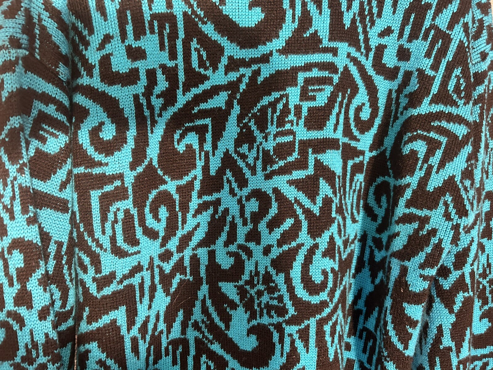 Snuggler – Blue and BlackWoven WOOL Blend – Warm Cozy SKI Sweater sz M *Vintage!