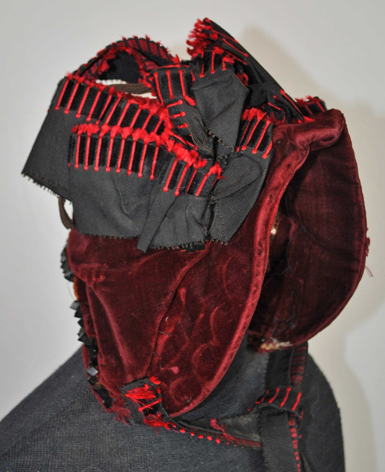 VICTORIAN 2 PIECE SATIN AND VELVET VISITING DRESS 1890s WITH BONNET