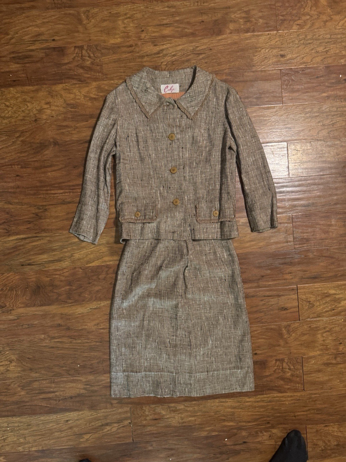 Vintage 1960s Carlye Women’s Jacket Linen Blazer With Matching Skirt Size Small