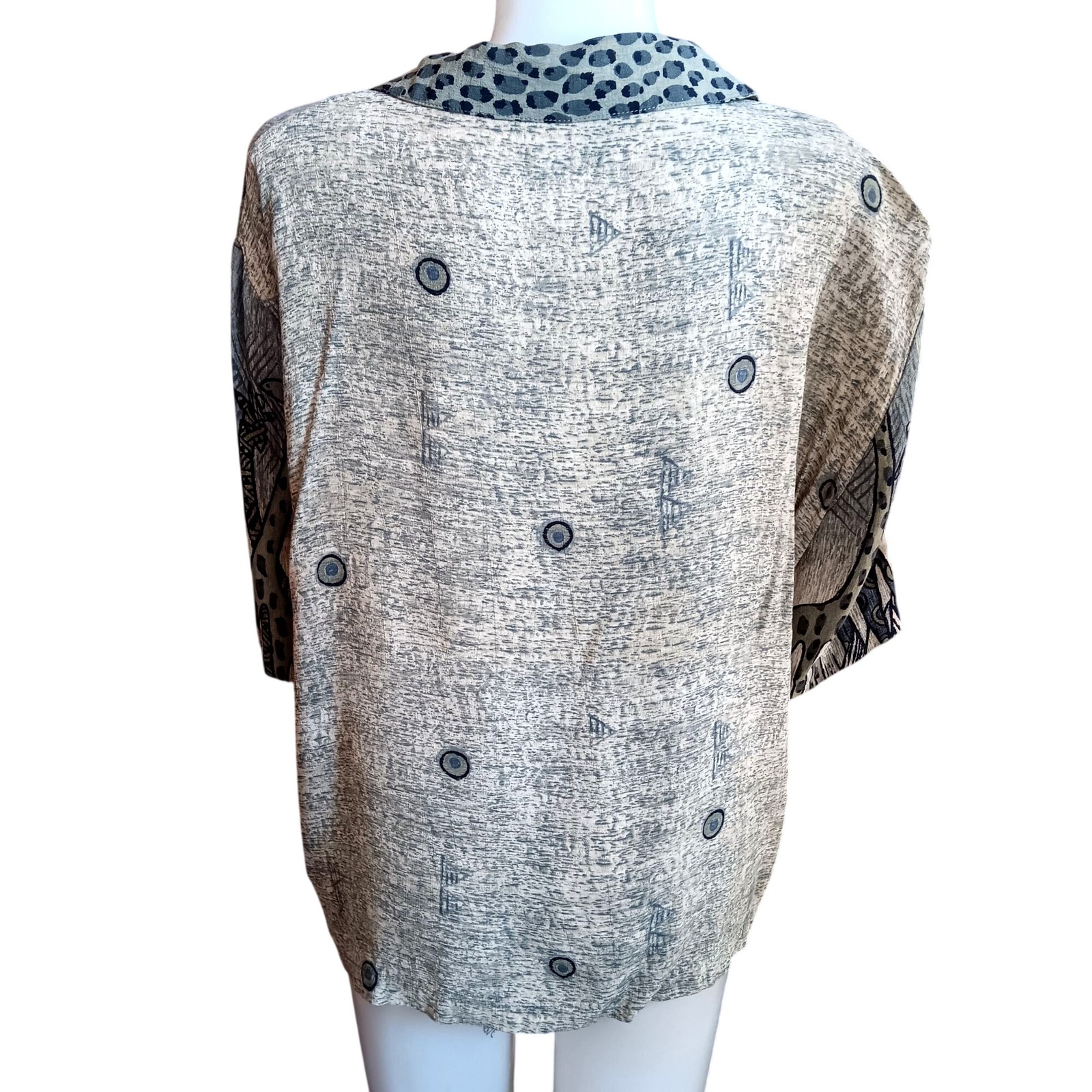 Vintage Elephant Blouse Large 1980s Womens Green Rayon Printed by Sea Suns Top L
