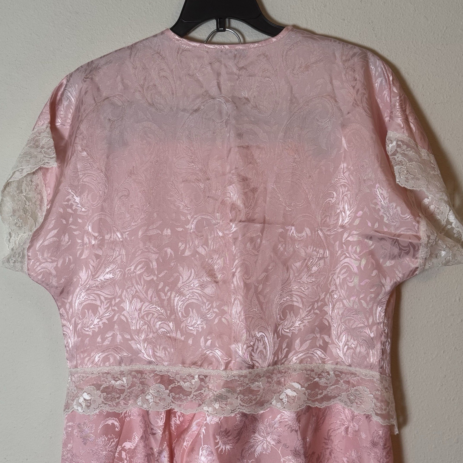 Vintage Lily of France Pink Satin Lace Pajama Set 2-Piece Sleepwear