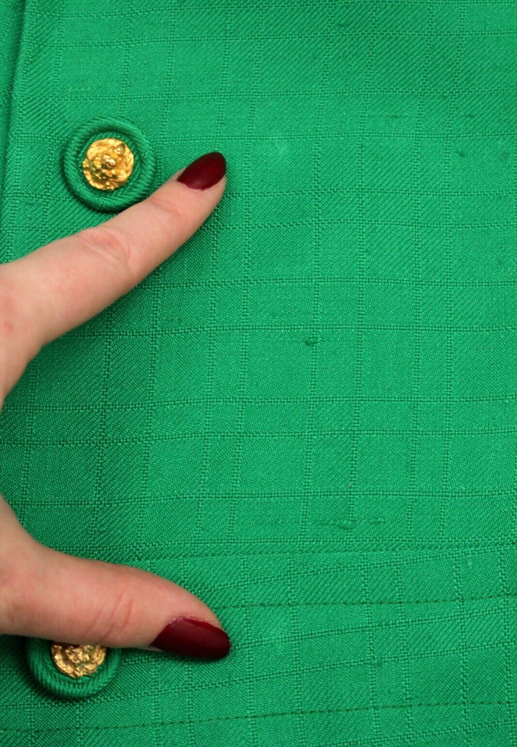 VTG Women’s 60s 2 Pc Kelly Green Dress Suit Set W/ Lion Head Buttons M/L 1960s