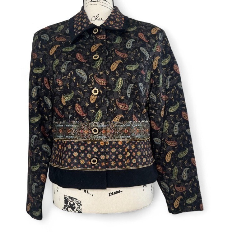 Howard Wolf Dallas Vintage Paisley Beaded Waist Button Front Jacket Women’s 6