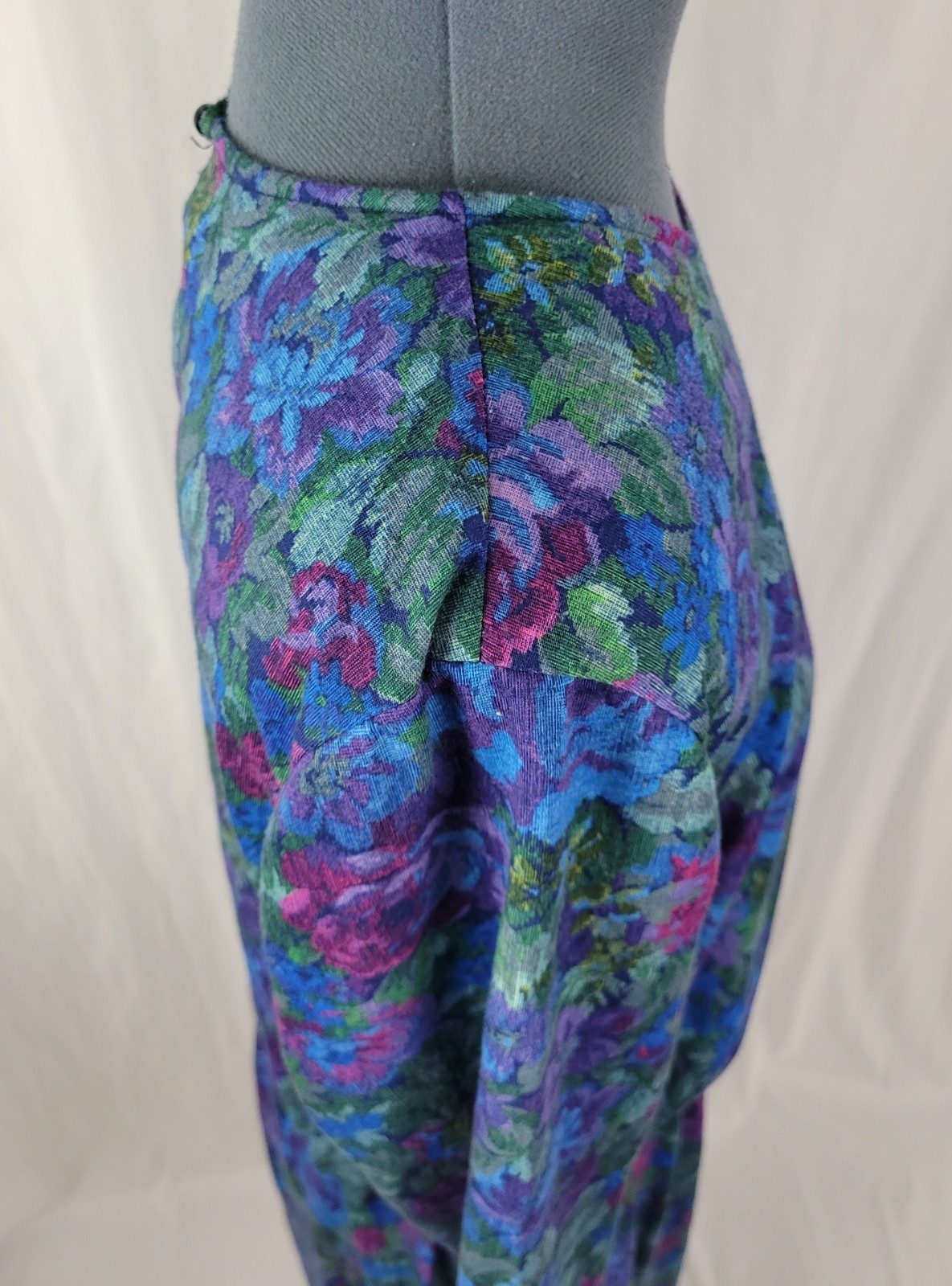 Vintage Sue Sherry Green/Purple/Blue/Magenta Floral Blouson Dress Size 16