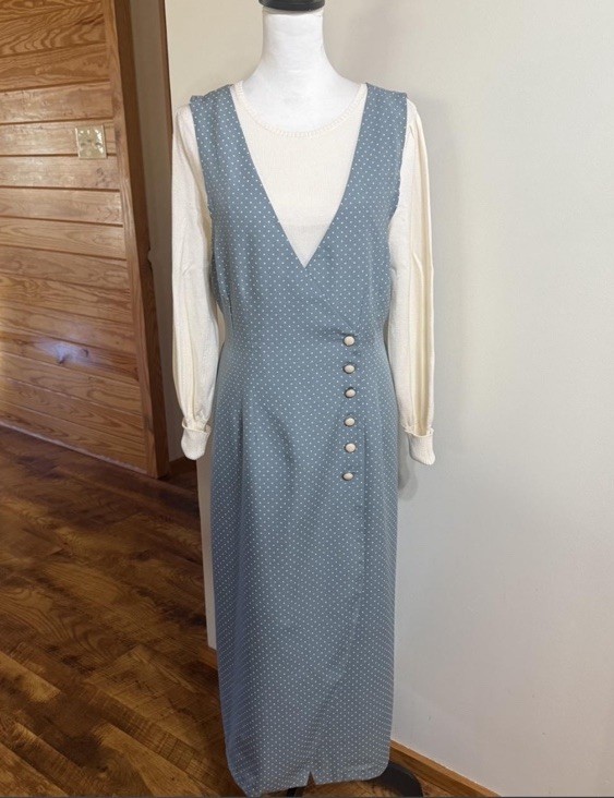 NWT Vintage 90s Styleworks Dress Blue And White Bills Dots Size 16
