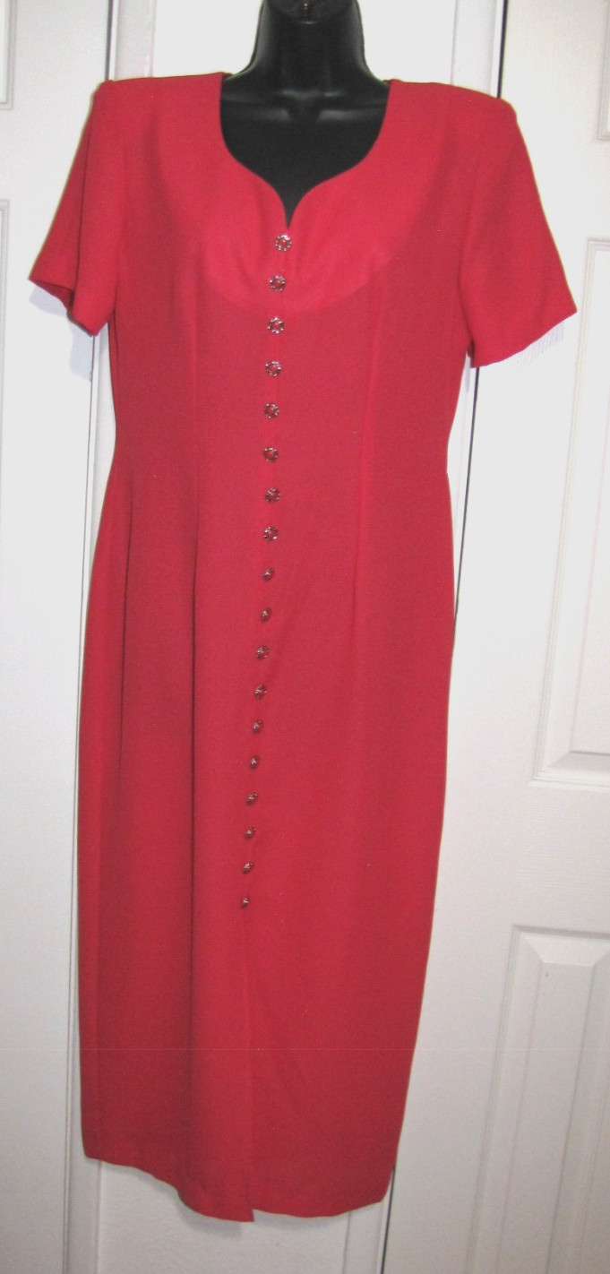 VTG 90s Dress Jaclyn Hart Rose-Pink Maxi Straight Short Sleeve Front-slit Wm. 10