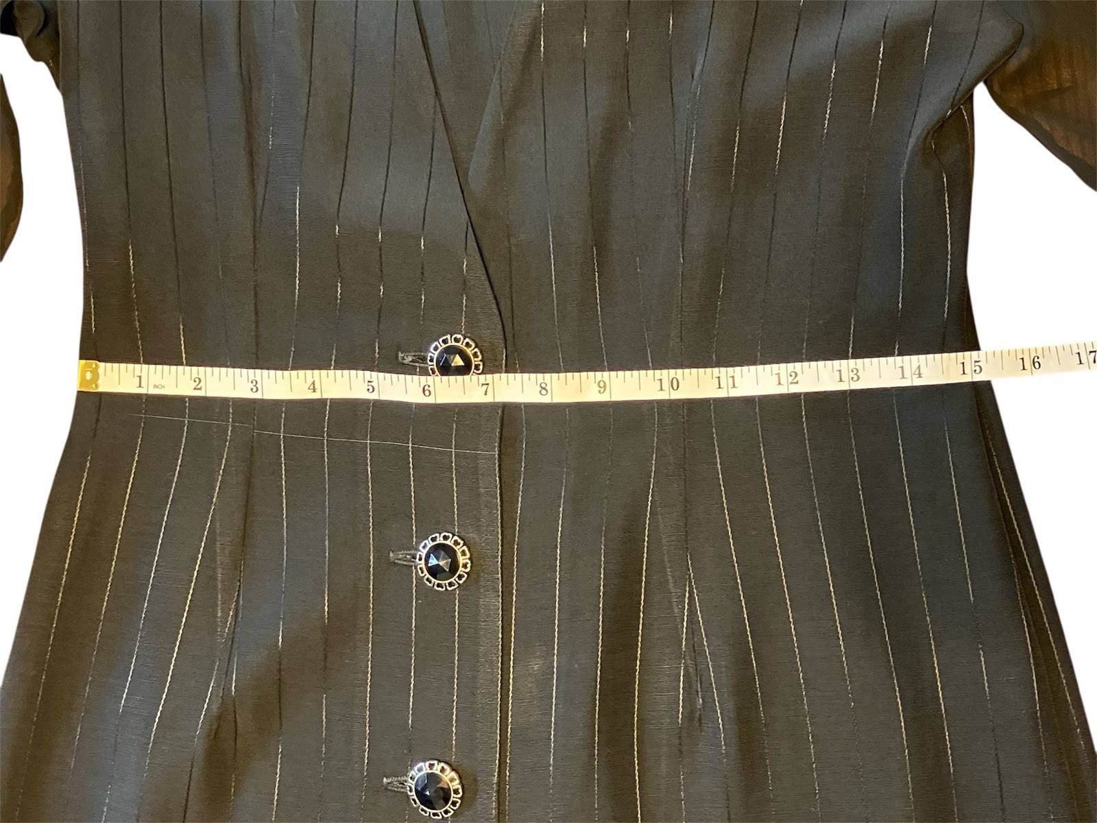 Vintage 80s Just Maggie Sheer Sleeve Black Pinstripe Power Blazer Jacket 7/8