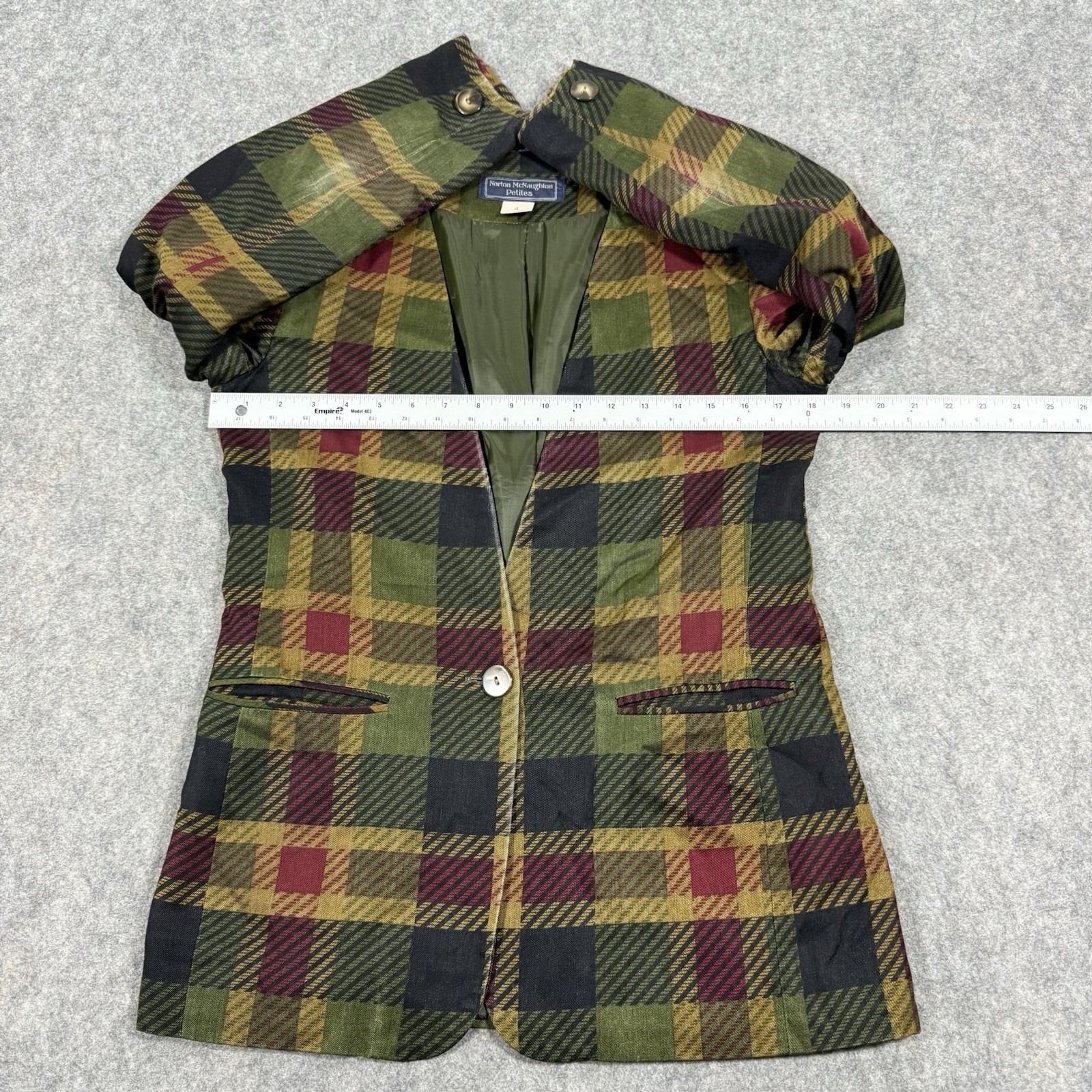 Norton McNaughton Vtg Open Front Blazer Women’s Size Petites 4 Multicolor Plaid