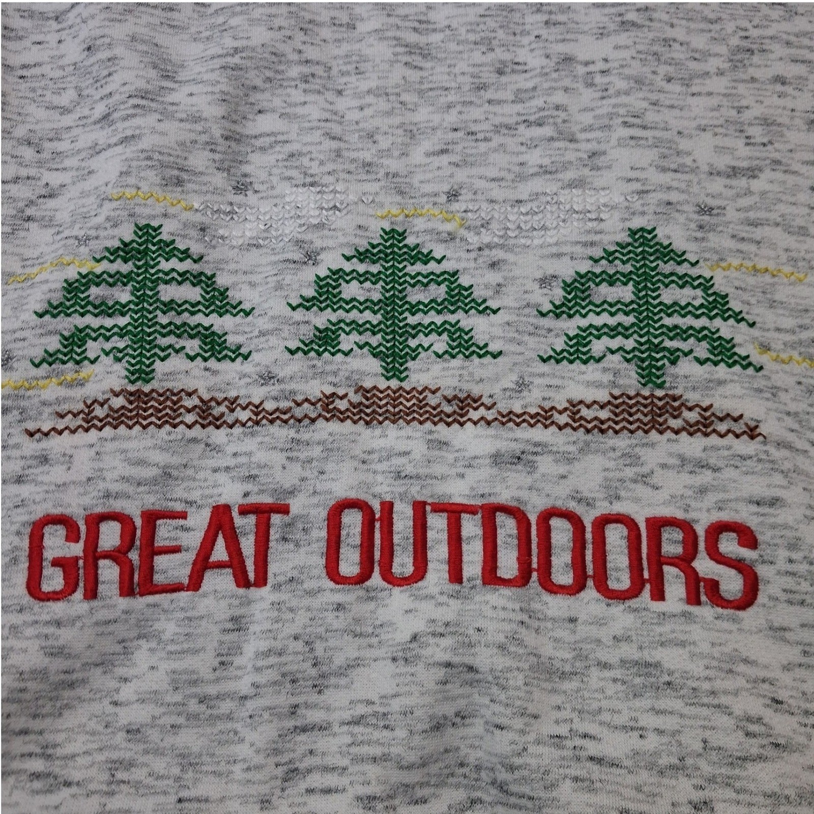 Marcy N Me Patrick Lee VTG Great Outdoors Sweatshirt Grey White Zipper Pocket