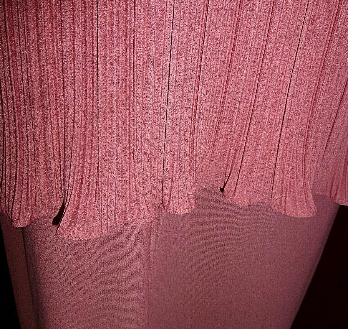 VTG 70s Micro Pleat Mauve Rose BOW Boho Cocktail Wedding Guest DRESS L XL