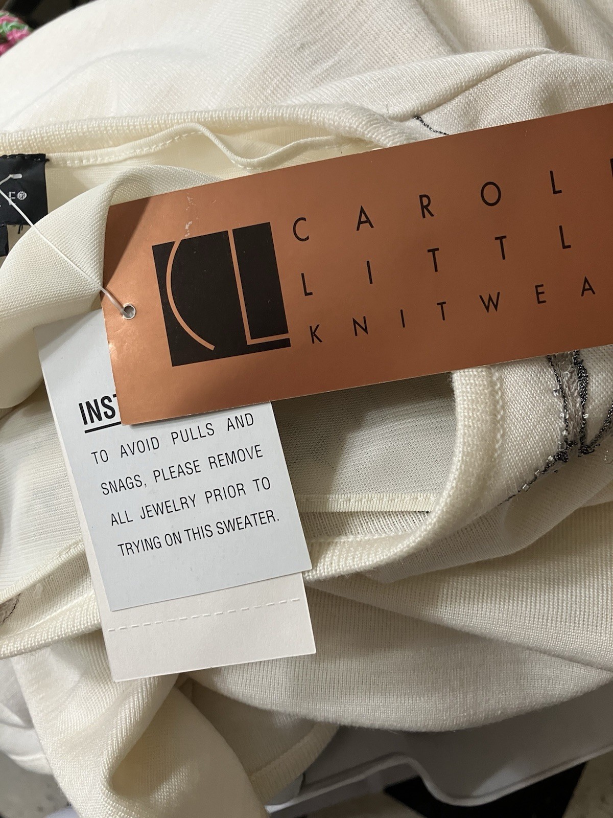 VTG Carole Little Knit Dress & Jacket Cream Silver Beaded Wool Blend XL New NWT