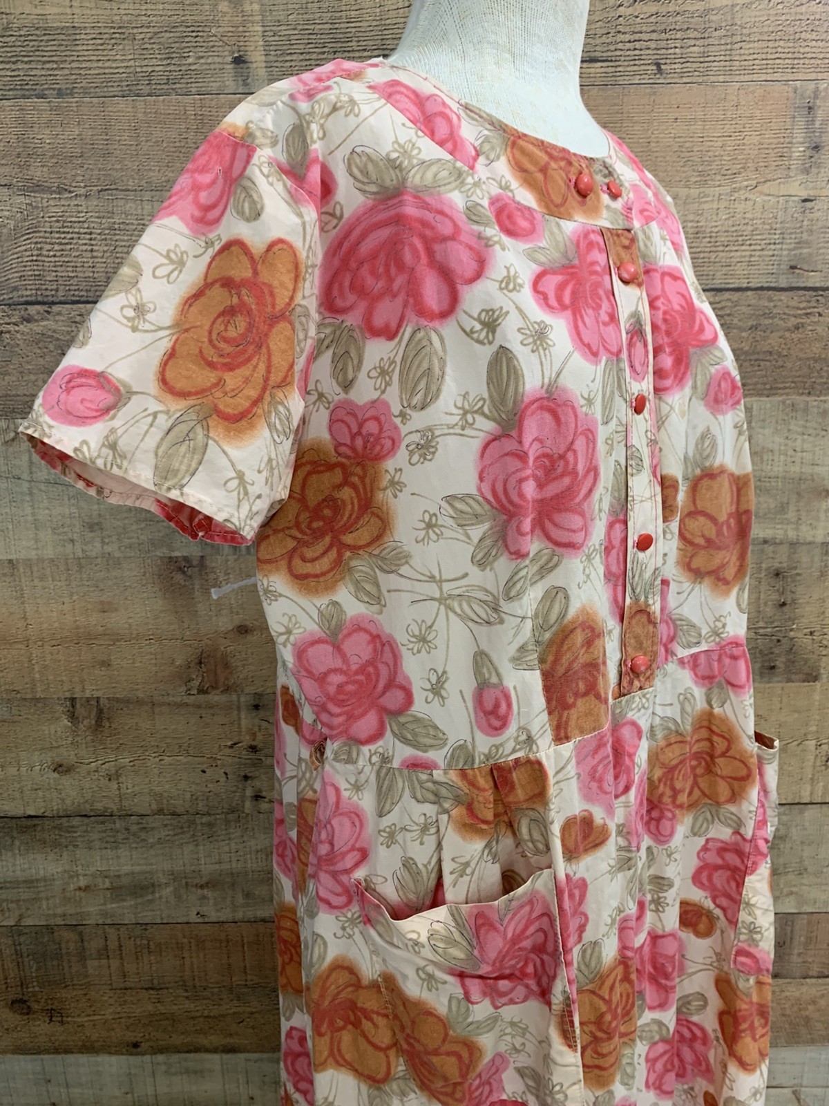 Vintage 1950’s Cotton Button Front Floral Dress Bust 44”/38”Waist
