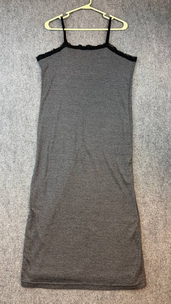 Kathy Ireland Gray Slip Nightgown Women XL Lace Trim 45 Inch Length