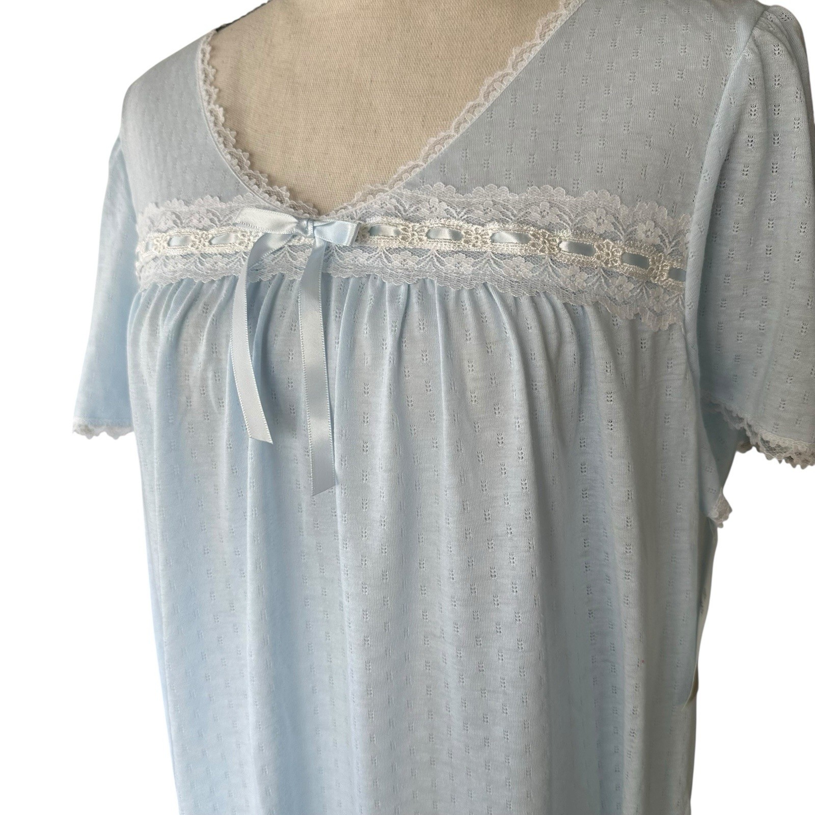 Vintage Sears Carriage Court Nightgown Blue Lace Trim Large Deadstock NWT 80s