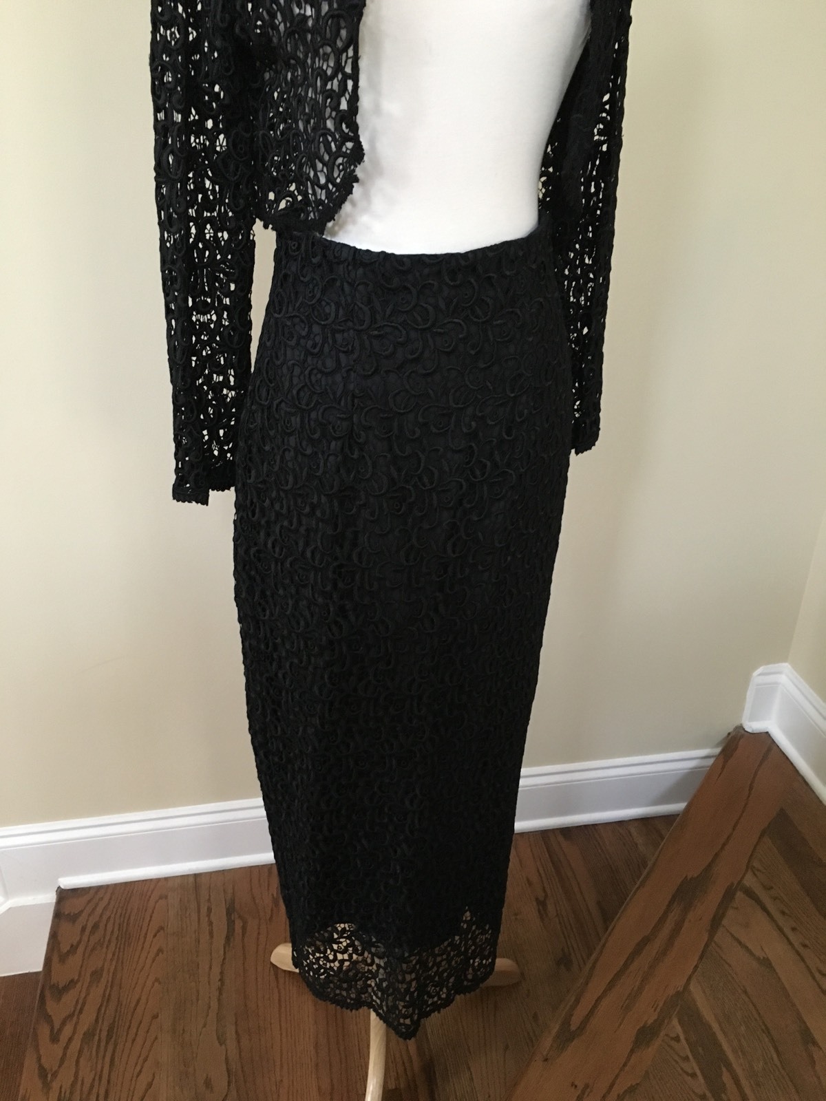 Vintage Chase Holland Two Piece Dress Bolero Black Lace Skirt Size Small