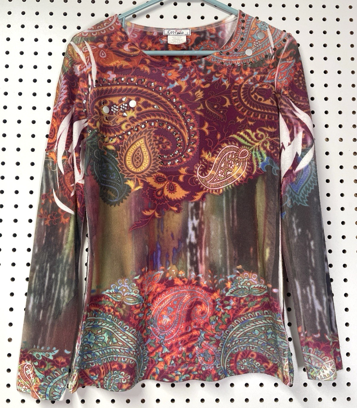 vintage y2k Love Amour bling paisley long sleeve shirt – made in USA- size small