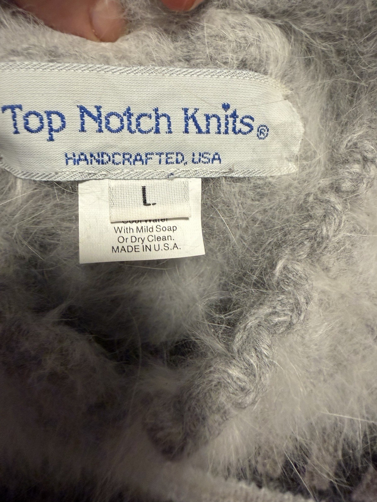 Vintage 80’s Top Notch Chunky Knit Wool Sweater Angora Trim Mock USA L