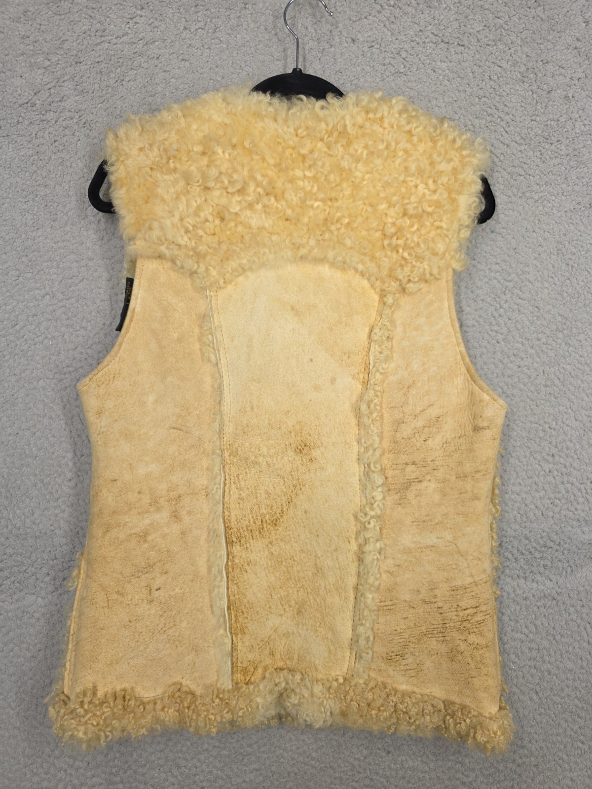 1970s Tan Sheepskin Vest S Small Genuine Fur Lined Zip Unisex Shearling Hippie