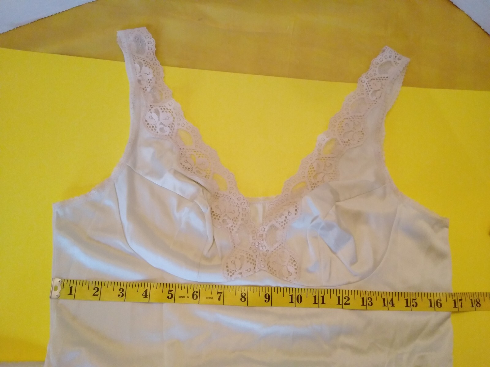 Vintage Full Slip Dress Chemise European SZ M/L Austria Beige w/Lace Trim