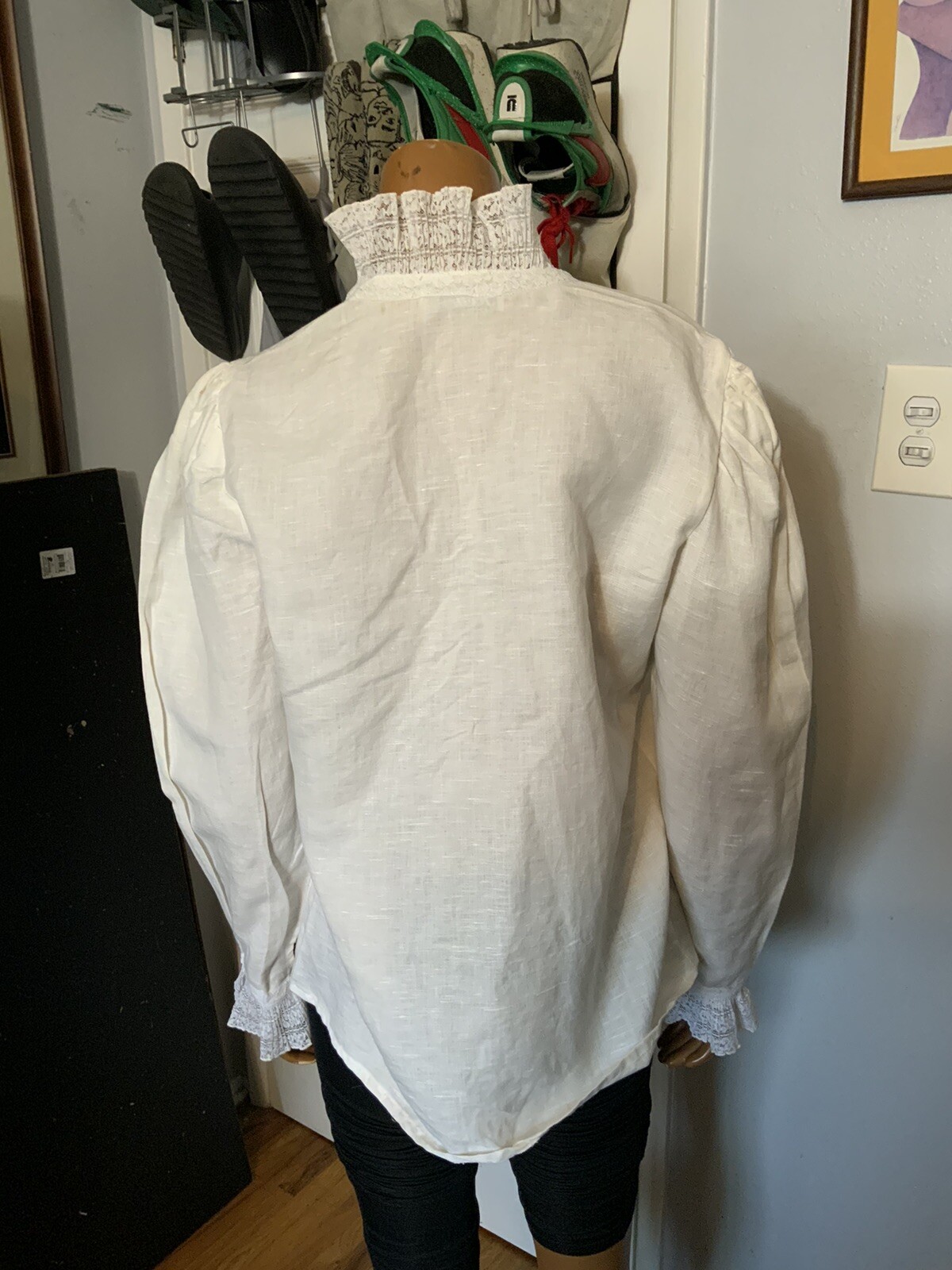 VTG Gary Frederic Cottage Core Victorian Style Lace Double Breasted Button Shirt