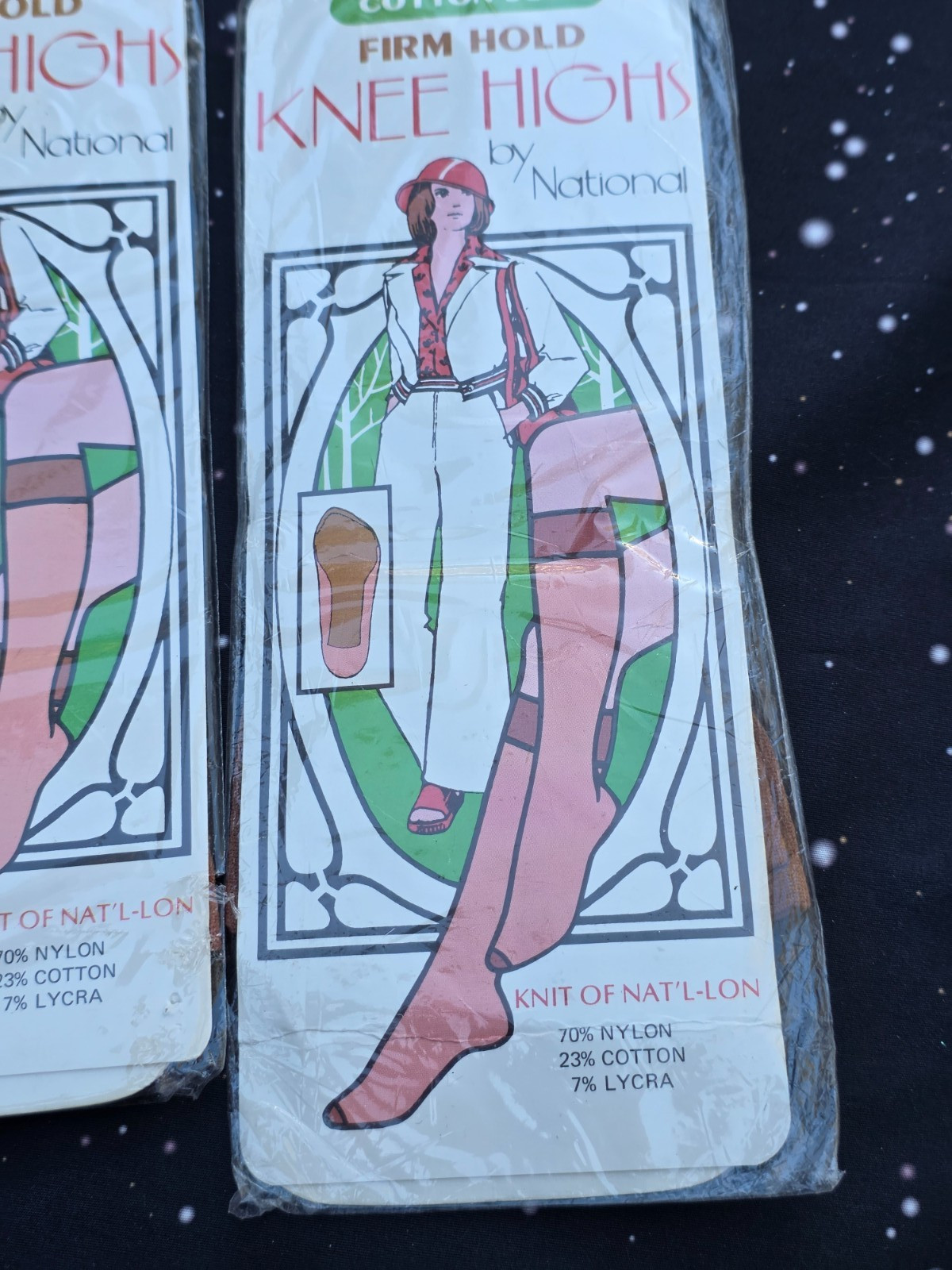 2 Vintage Beige/Tan Knee Highs by National COTTON SOLE FIRM HOLD Sealed NOS USA