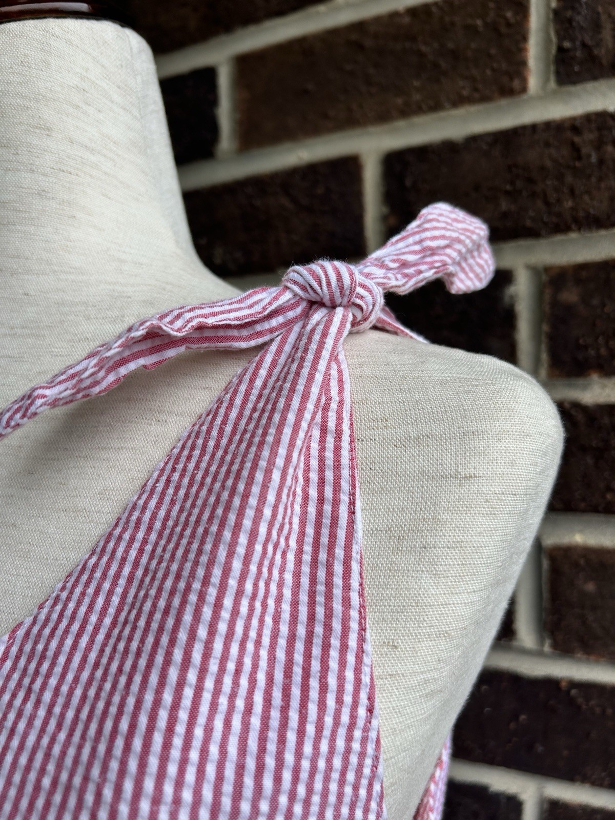 80s 90s Red Striped Seersucker Shift Dress Tomato Girl Cottagecore Sundress L