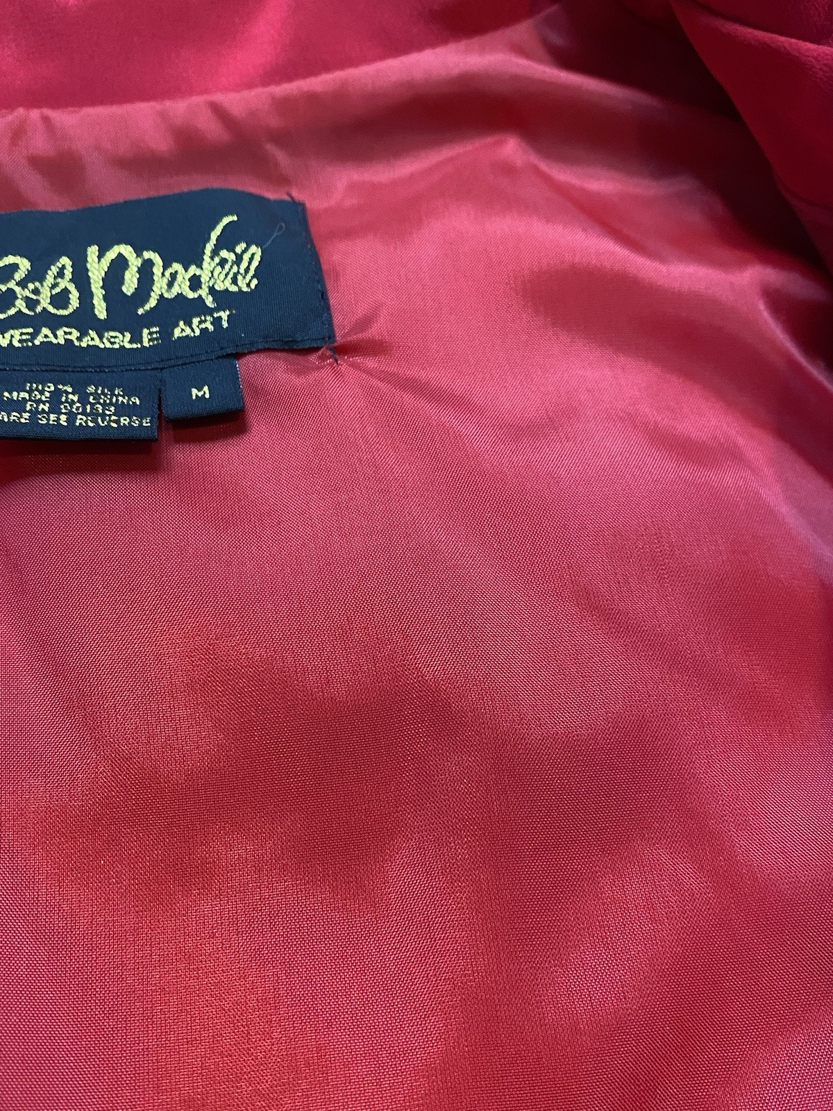 Vtg Bob Mackie Wearable Art 100% Silk Embroidered Zip Top, Drawstring Waist, M