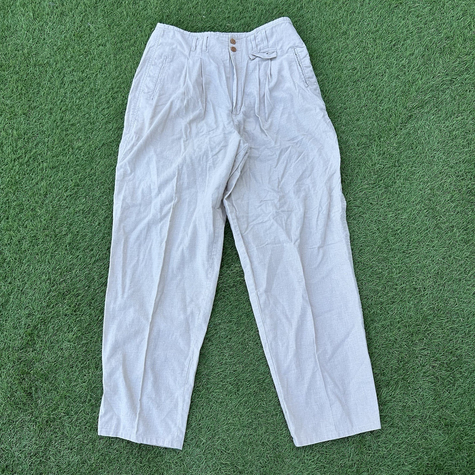 Vintage Linen Blend Pants Womens 16 Dockers Trousers 31×30 90s Preppy