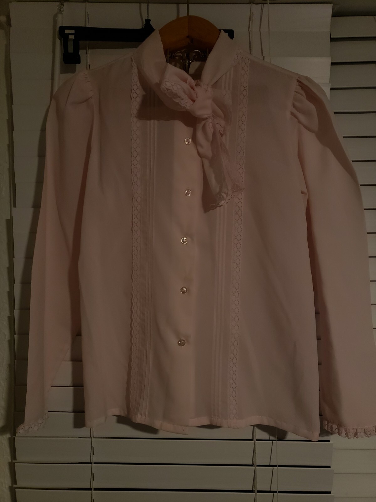 Vintage 80s Lucky Winner Modest Secretary Blouse Size M Geek Chic Pink