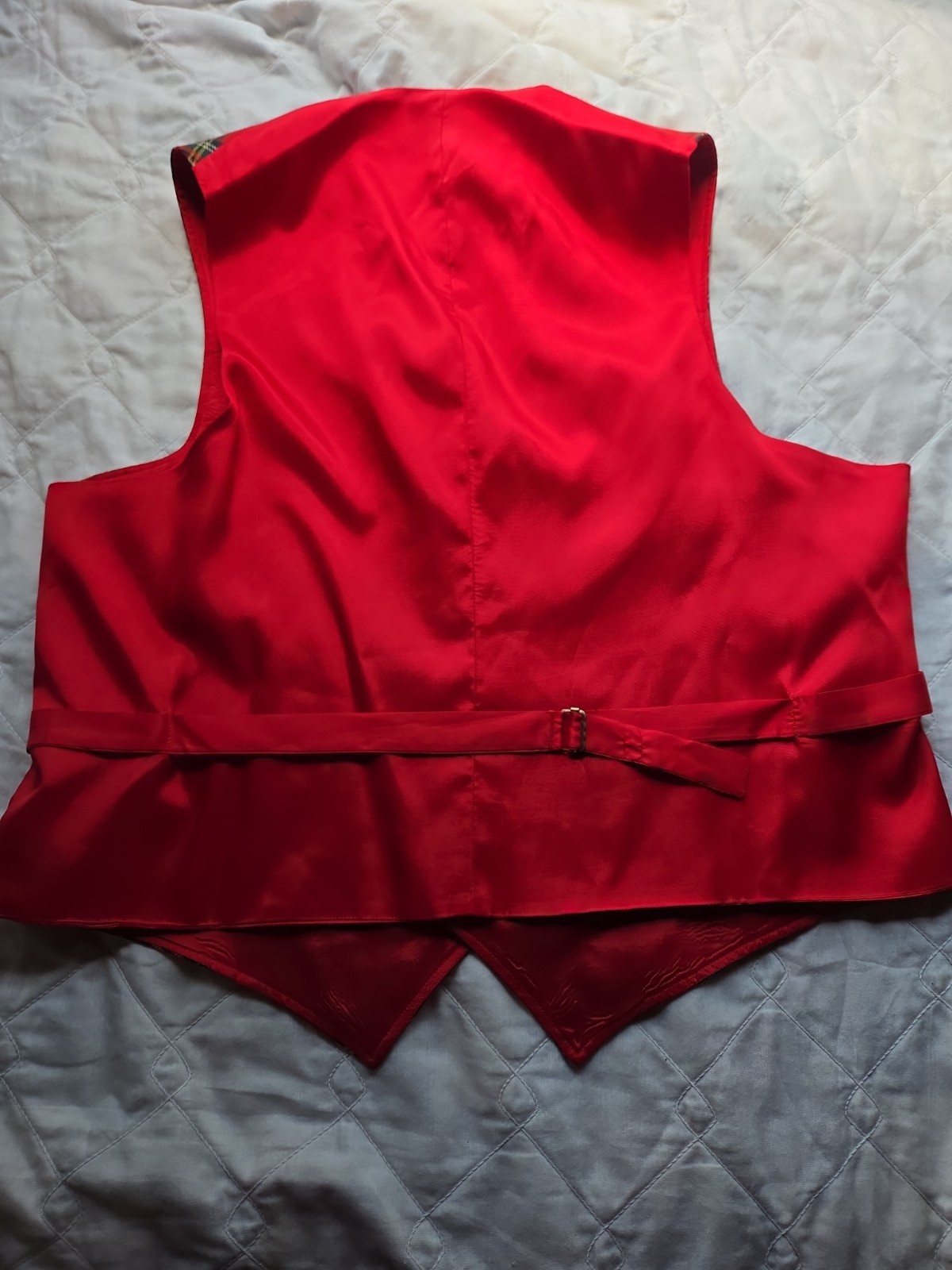 Vintage red Plaid Wool Vest SZ M Satin Lined Button Front Tailored Academia