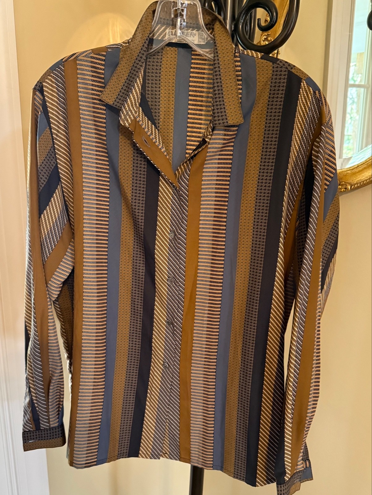 JAEGER London UK Vintage ’70s Chic Gold Striped Long Sleeve Blouse Sz 38 (M)