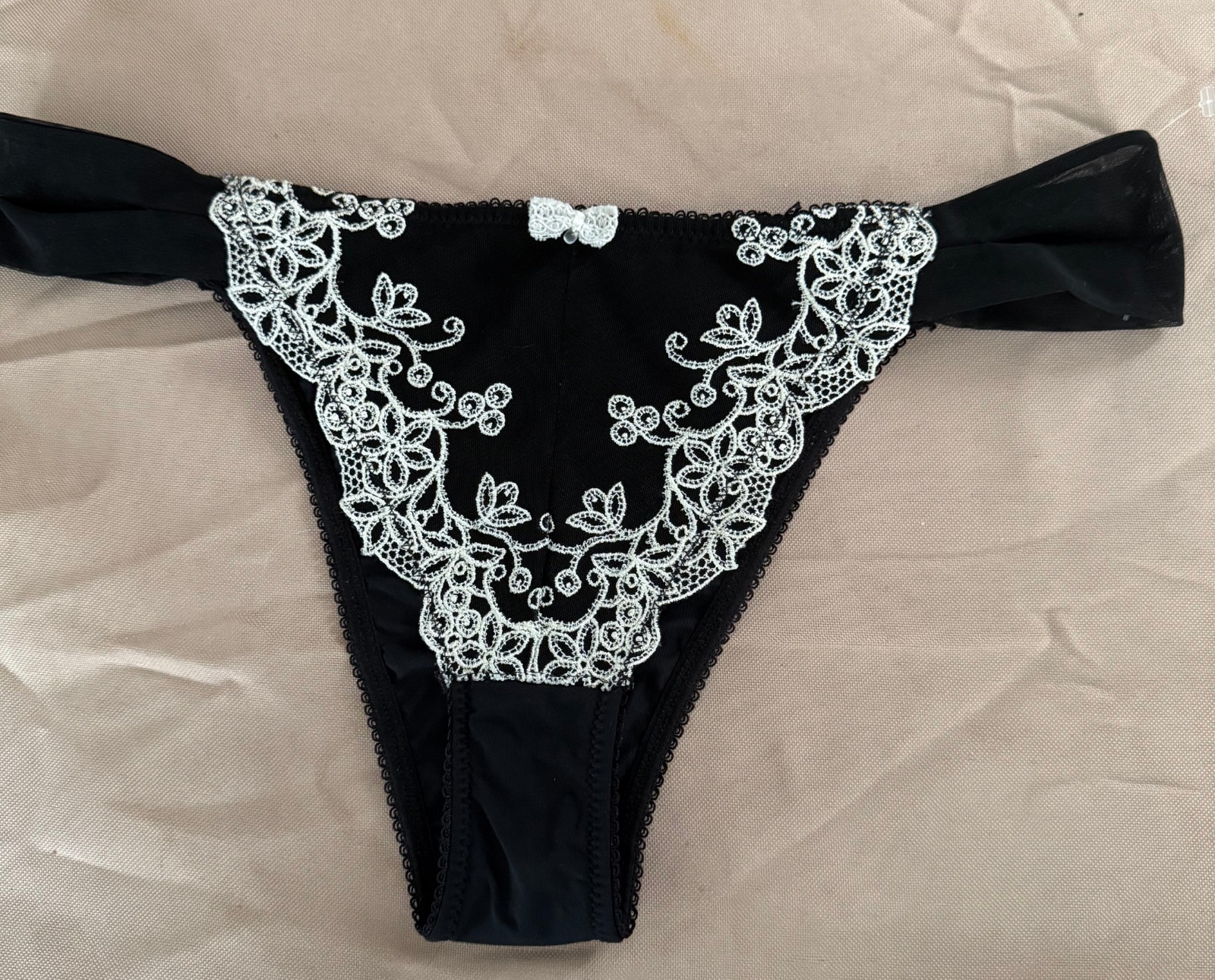 Vintage Valisare Black Sheer Nylon Lacy G-String Bikini Panties Sissy L